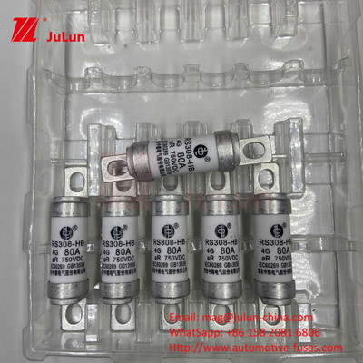 EV RS308 فیوز شوک مکانیکی 25A 30A 40A 50A مس سرامیکی ولتاژ نامشخص DC750V شارژر خانه ای EV برای اتومبیل الکتریکی