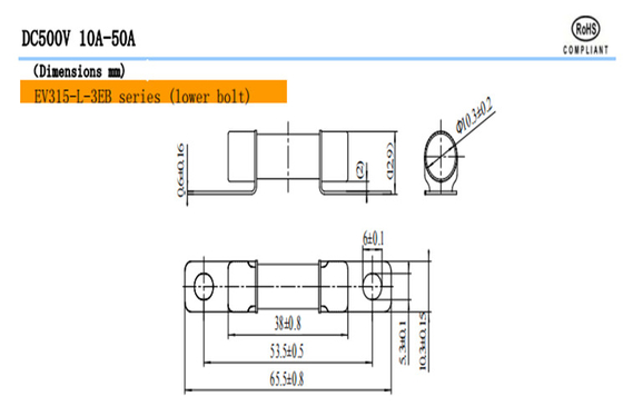 EV315-H EV315-L 3E / 3EB / 3ED فيوز خودروهای جاده ای DC500V 10A-50A خودروهای الکتریکی ویژه
