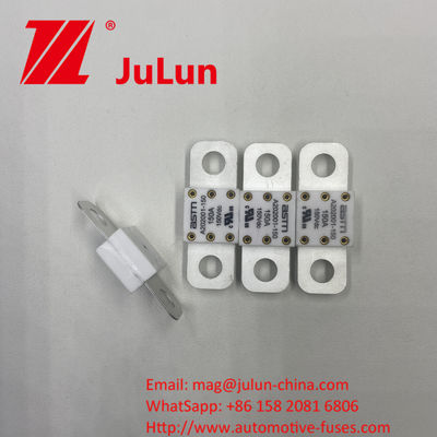 فیوزهای سرامیکی خودرو ASTM A202001-200A 150VDC برای سیستم کشش EV مواد نقره ای 20KA ظرفیت شکستن 16-20KA 400A 500A