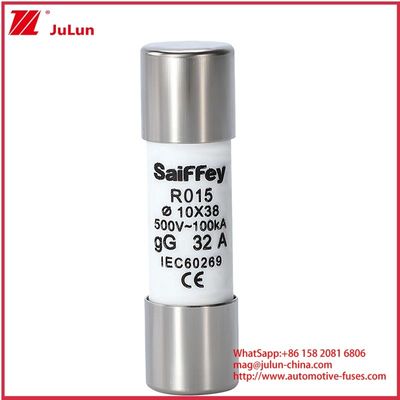 RS15 GG32A 500VDC 100KA فیوزهای سرامیکی خودرو 10 * 38mm حامل IEV60269