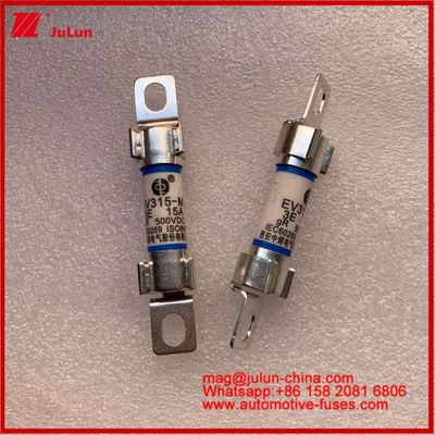 EV انرژی 10 * 38mm فیوز لوله ای EV315-M 3E 15A 500VDC برای وسایل نقلیه الکتریکی نصب بولت با استانداردهای JASO D622 مطابقت دارد
