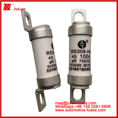 RS308-HB 4G 100A AR 750VDC 50KA فیوز برای محافظت از مدار خودرو عملکرد مطابق با طراحی لوله ای سرامیکی JASO D622