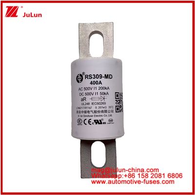 RS309-MD 400A 500VAC 200KA 500VDC 50KA AR فيوزهای سرامیکی لوله ای خودرو نصب بولت محافظت از نیمه هادی