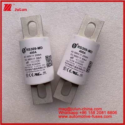 RS309-MD 400A 500VAC 200KA 500VDC 50KA AR فيوزهای سرامیکی لوله ای خودرو نصب بولت محافظت از نیمه هادی