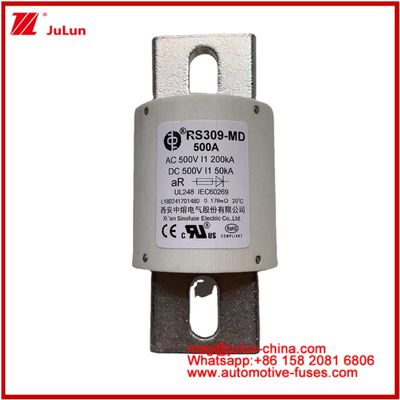 500VDC 200KA 500VAC 50KA AR فیوز سریع سرامیکی لوله ای فیوز RS309-MD 500A برای وسایل نقلیه الکتریکی و سیستم های باتری قدرت