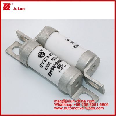 EV322 4GL 100A DC700V EV یا HEV وسایل نقلیه الکتریکی سایز فشرده با جریان نامتناسب بالا ساختار پیچ خورده لوله دار فیوز سرامیکی