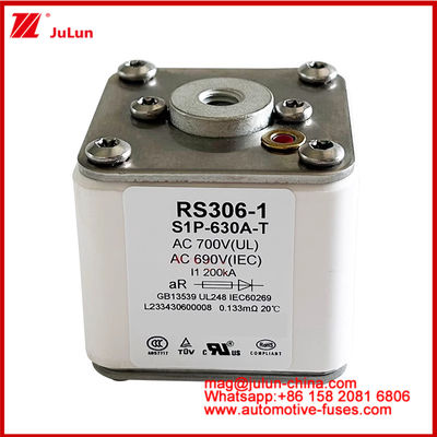 RS306-1 S1P-630A-T AC700 ((UL) Ar AC690V ((IEC) 200KV Square Caremic Fuse EV یا HEV کشش وسایل نقلیه الکتریکی