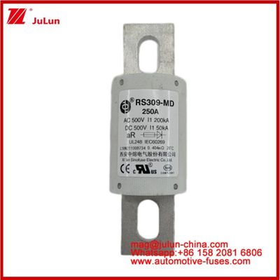 250A 500VAC Ev فیوز RS309-MD-200KA 500VDC 50KA AR Caremic DC عملکرد لوله ای اتومبیل بولت استود