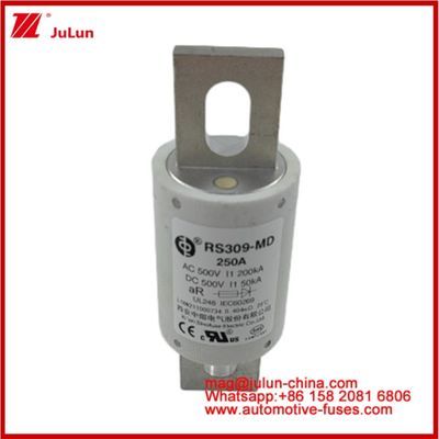 250A 500VAC Ev فیوز RS309-MD-200KA 500VDC 50KA AR Caremic DC عملکرد لوله ای اتومبیل بولت استود