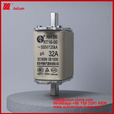 32A 500V NH00 RT16-00 120KA فيوز سرامیکی خودرو سوار بر تیغه اتومبیل برای EV / HEV وضعیت خودرو