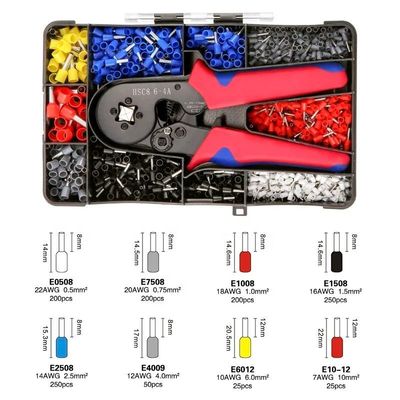 آسان و همه کاره مینی سیم فرول لوله ای ترمینال Crimping Plier Kit 1200pcs خانگی الکتریکی عایق