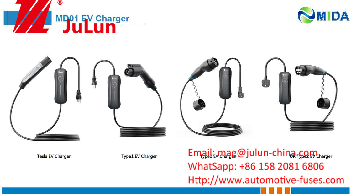 شارژر EV قابل حمل ضد شعله نوع 2 با AC110 ~ 250V تحت محافظت ولتاژ