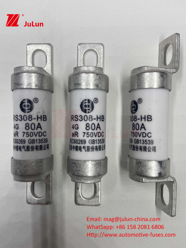 EV RS308 فیوز شوک مکانیکی 25A 30A 40A 50A مس سرامیکی ولتاژ نامشخص DC750V شارژر خانه ای EV برای اتومبیل الکتریکی
