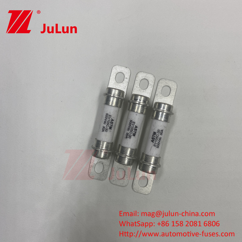 لوله سرامیکی DC High Break 15A حفاظت از ایمنی فیوز وسیله نقلیه الکتریکی 500VDC ESS30A 40A 50A وسیله نقلیه الکتریکی