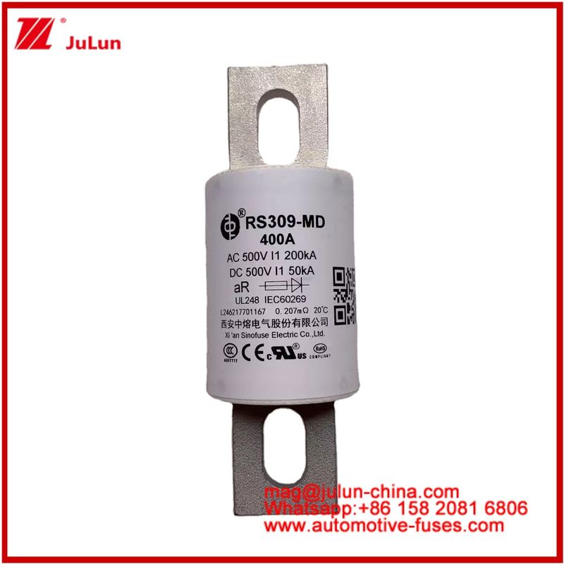 RS309-MD 400A 500VAC 200KA 500VDC 50KA AR فيوزهای سرامیکی لوله ای خودرو نصب بولت محافظت از نیمه هادی