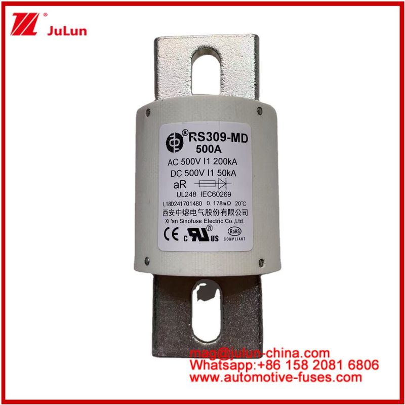 500VDC 200KA 500VAC 50KA AR فیوز سریع سرامیکی لوله ای فیوز RS309-MD 500A برای وسایل نقلیه الکتریکی و سیستم های باتری قدرت
