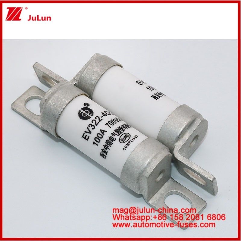 EV322 4GL 100A DC700V EV یا HEV وسایل نقلیه الکتریکی سایز فشرده با جریان نامتناسب بالا ساختار پیچ خورده لوله دار فیوز سرامیکی