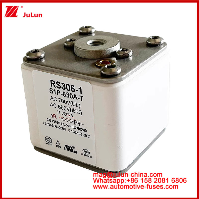 RS306-1 S1P-630A-T AC700 ((UL) Ar AC690V ((IEC) 200KV Square Caremic Fuse EV یا HEV کشش وسایل نقلیه الکتریکی