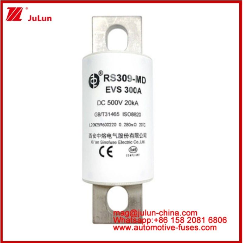 RS309-MD EVS-300A فیوز لوله ای کارمیک DC500V 20KA ساختار اتصال بولت شده وسایل نقلیه الکتریکی طراحی برنامه های کاربردی خودرو عملکرد DC عالی