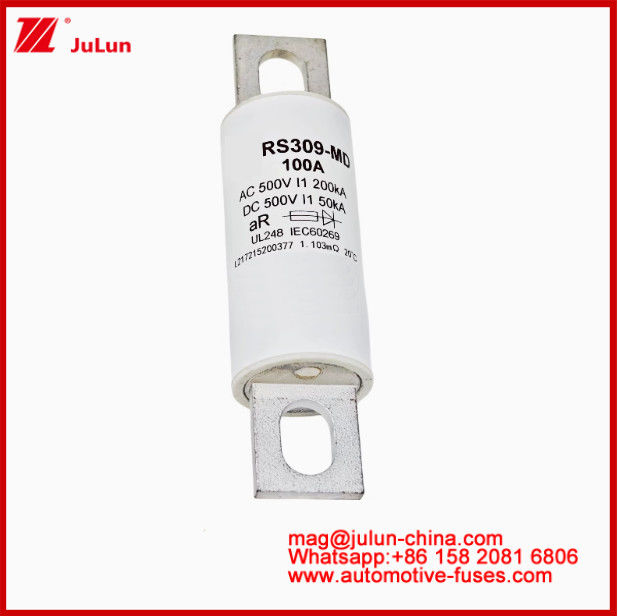 RS309-MD-100A 500VAC200KA 500VDC 50KA AR Caremic Tubular DC 100 آمپر فیوز ماشین برای EV HEV خودروهای الکتریکی
