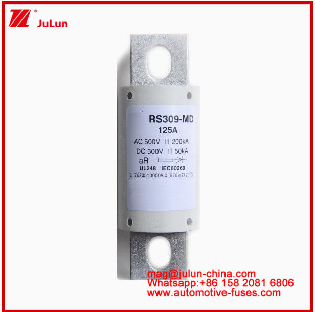 RS309-MD-125A فیوزهای سرامیکی اتوماتیک 500VAC200KA 500VDC 50KA AR DC عملکرد ساختار اتصال بولت لوله ای خودرو