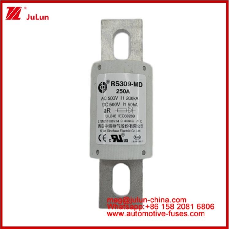 250A 500VAC Ev فیوز RS309-MD-200KA 500VDC 50KA AR Caremic DC عملکرد لوله ای اتومبیل بولت استود