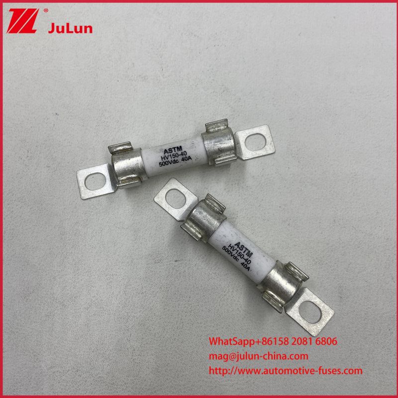 ASTM HV150 فیوز وسایل نقلیه الکتریکی 30A 10A DC500V 20KA نصب بولت سلندرال سرامیکی با قابلیت شکستن قوی