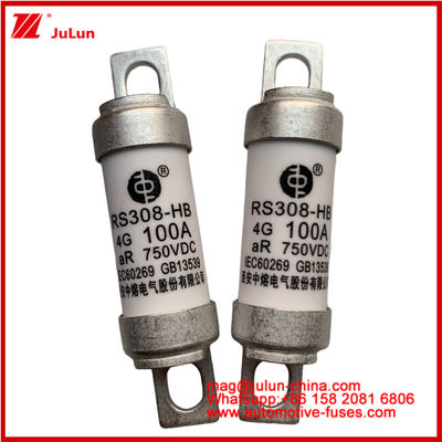 RS308-HB 4G 100A AR 750VDC 50KA فیوز برای محافظت از مدار خودرو عملکرد مطابق با طراحی لوله ای سرامیکی JASO D622